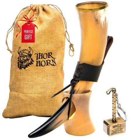 Trondebal cuerno vikingo con base, ideal para mead y cerveza