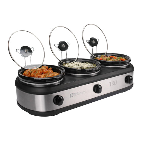 TRU servidor buffet triple con tres insertos para mantener platos calientes.
