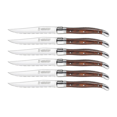 Cuchillos Trudeau Laguiole para bistec, 6 piezas con puntas serradas para cortes precisos.