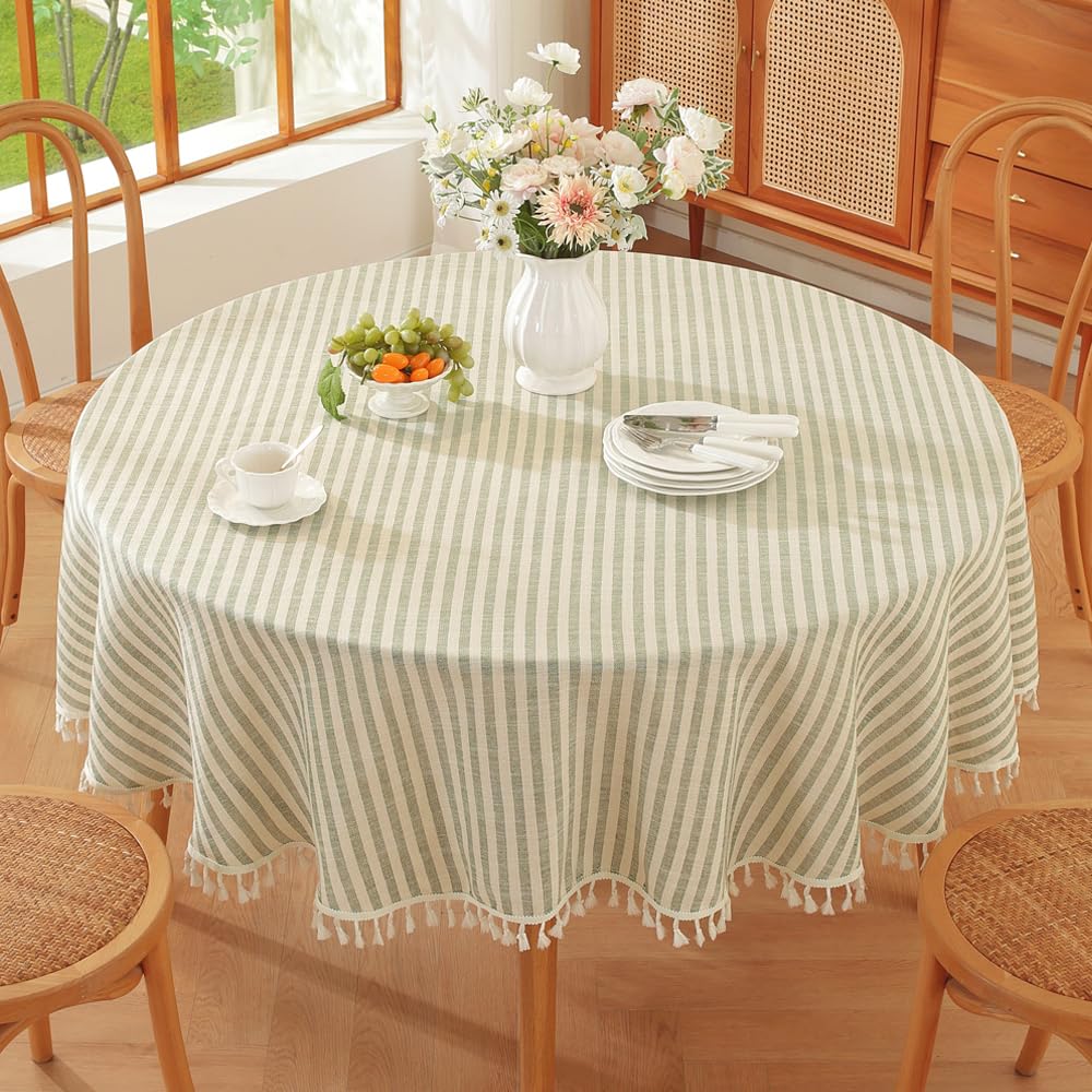 Mantel TruDelve redondo de 60 pulgadas, plano sobre mesa para comidas diarias.