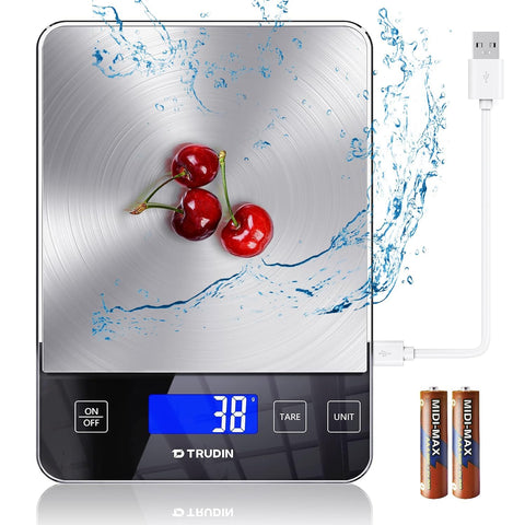 TRUDIN báscula de cocina digital 33lb vista frontal para medir ingredientes con precisión