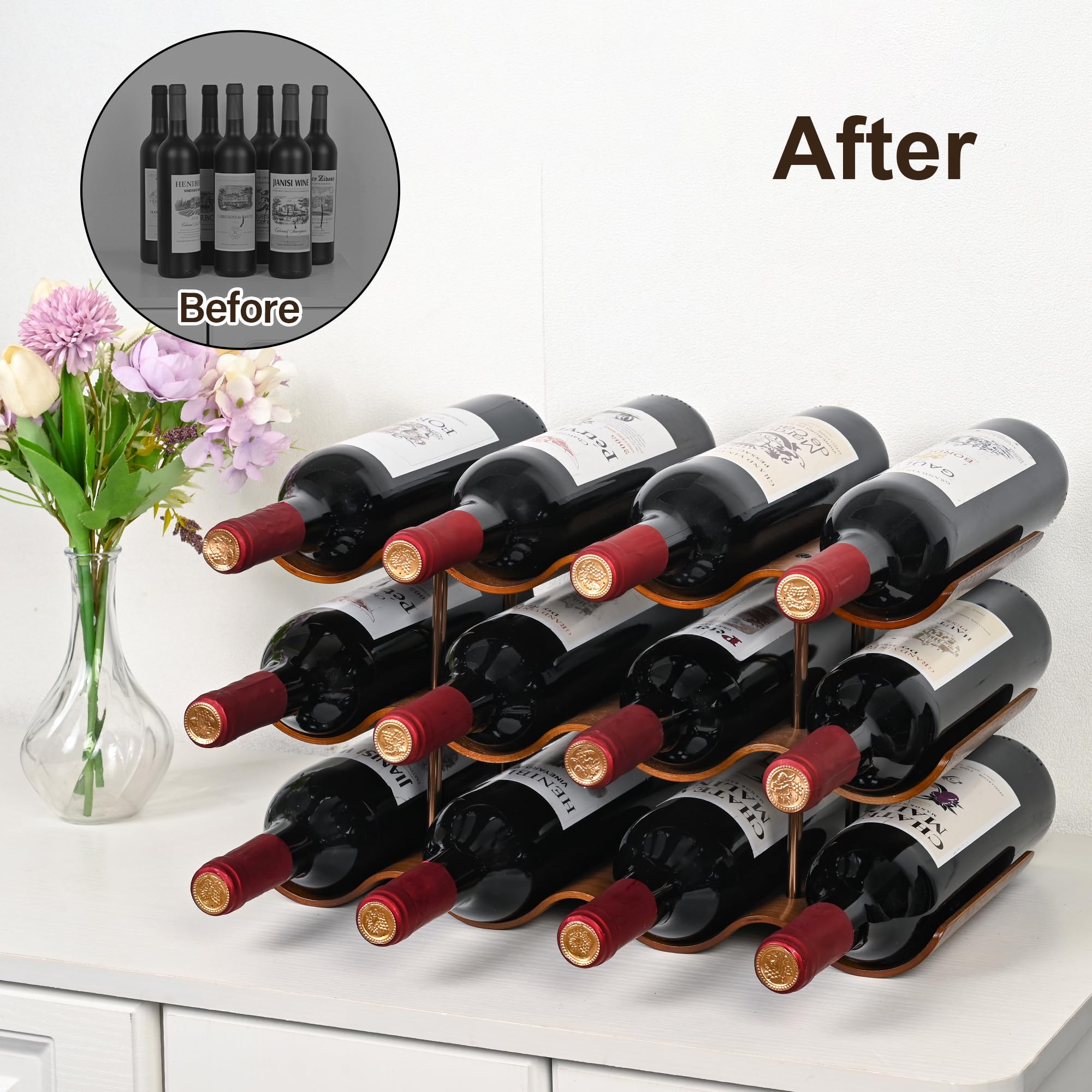 TRUDING organizador vino de 3 estantes en madera para encimera
