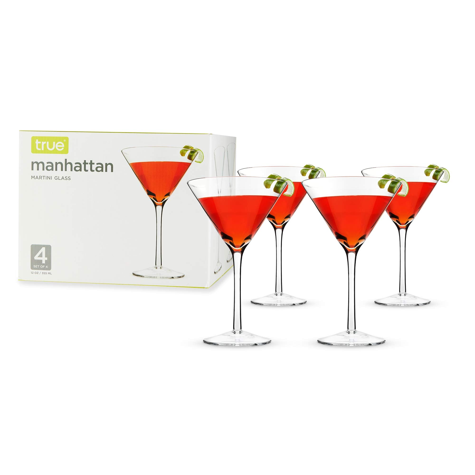 TRUE copa martini Manhattan, enfoque triangular, ideal para cócteles clásicos.