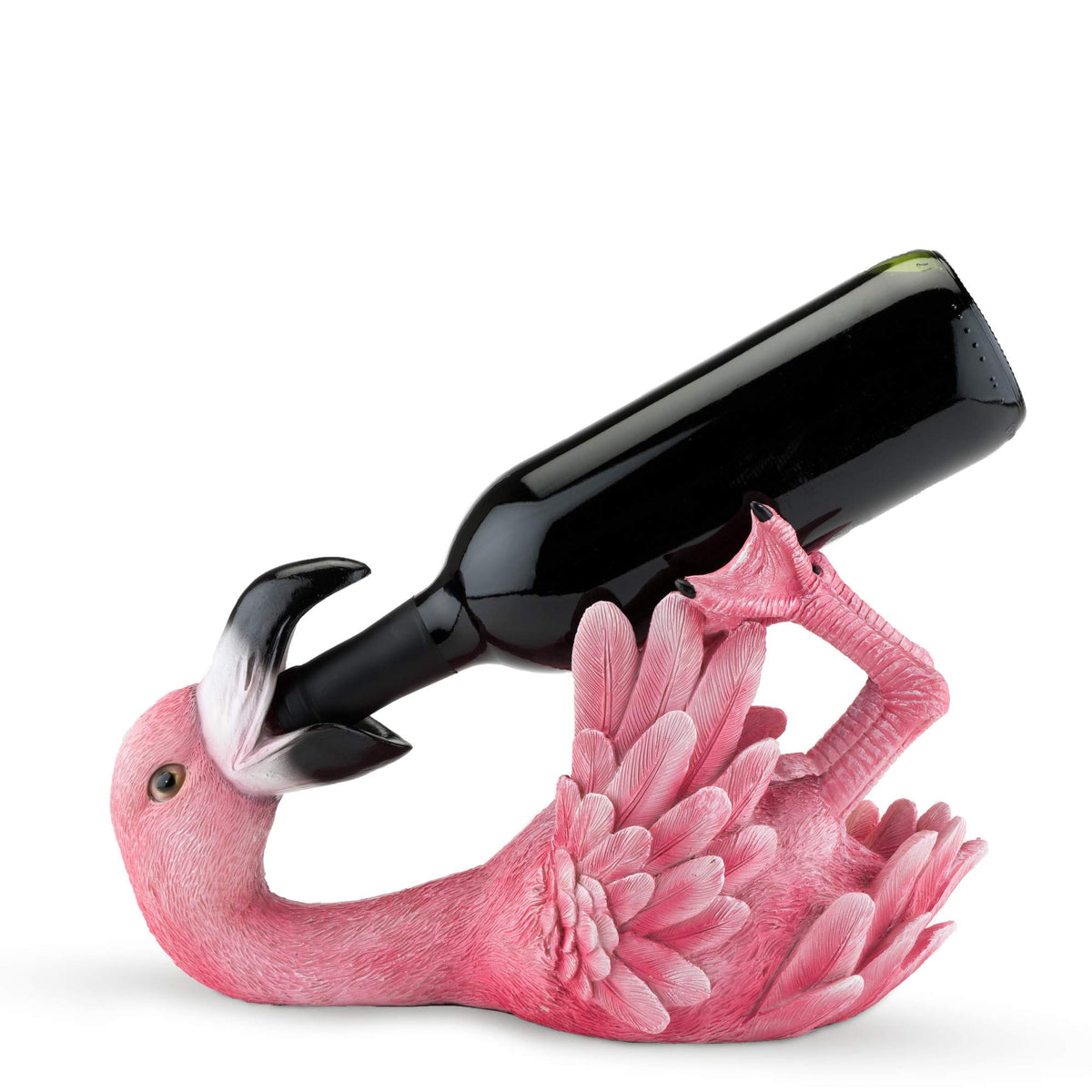 TRUE Flirty Flamingo: soporte-botella-vino sostiene una botella estándar con estilo decorativo.