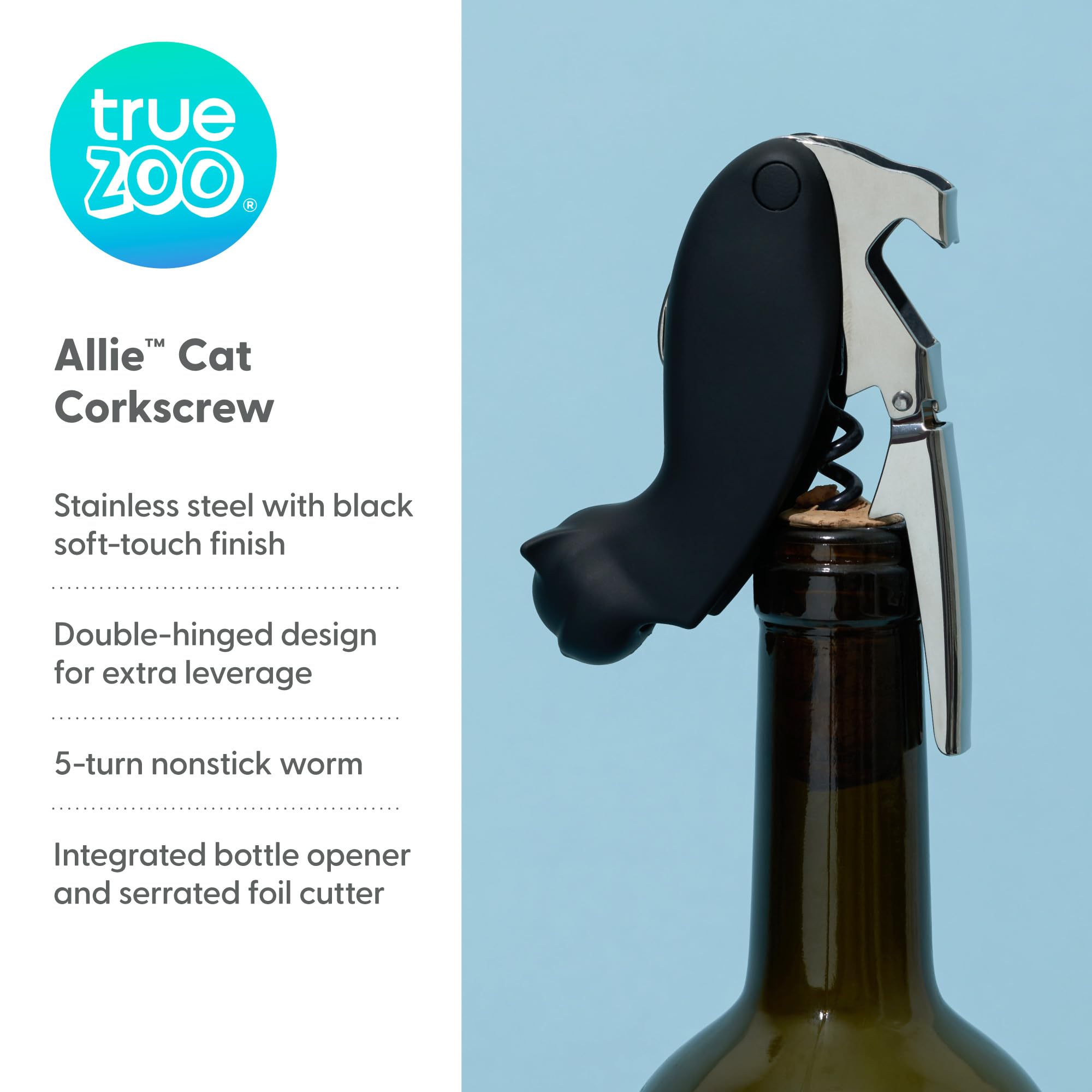 Allie abre-botellas incorporado para servicio rápido en la mesa.