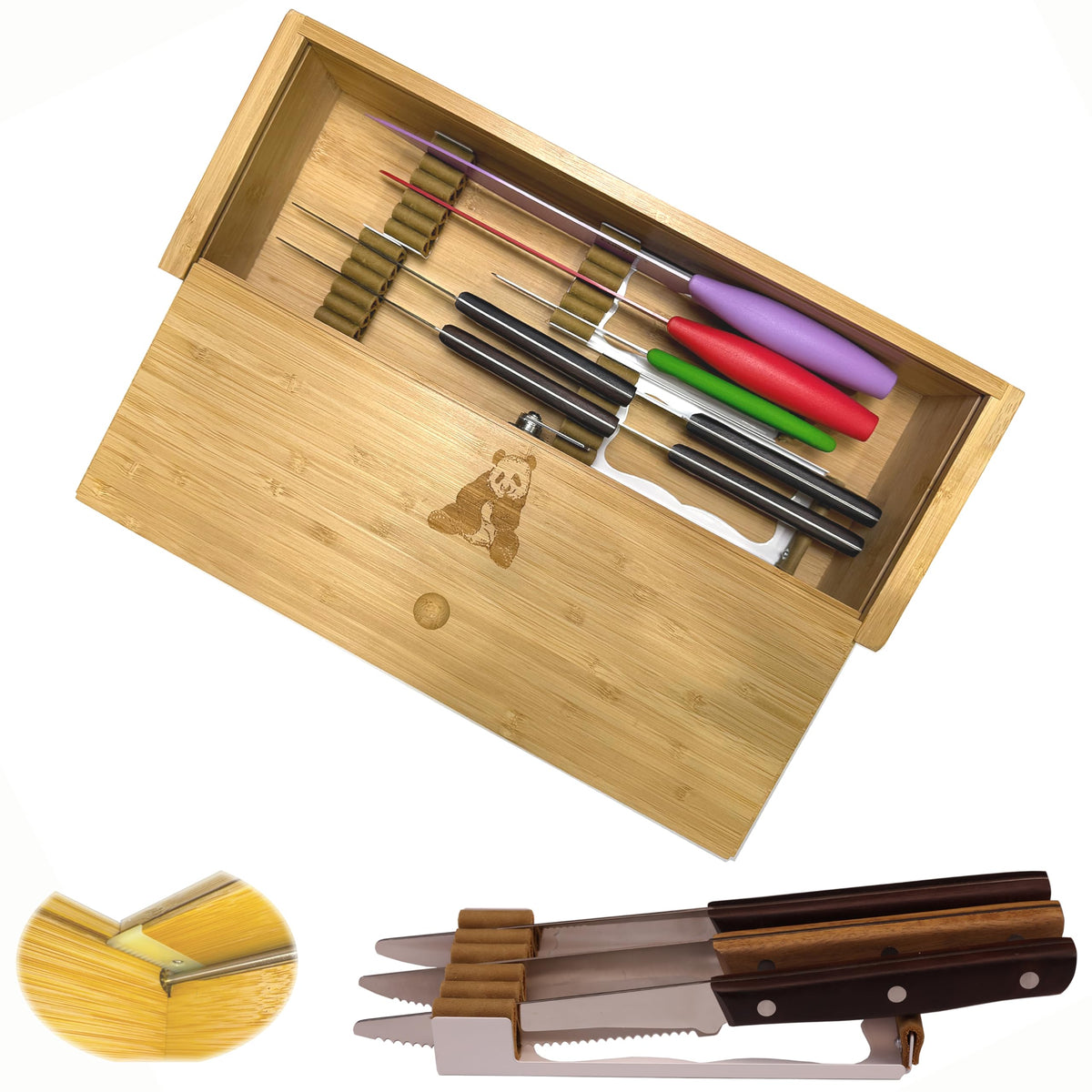 TrueBlueBamboo organiza cuchillos dentro del cajón para mayor orden.