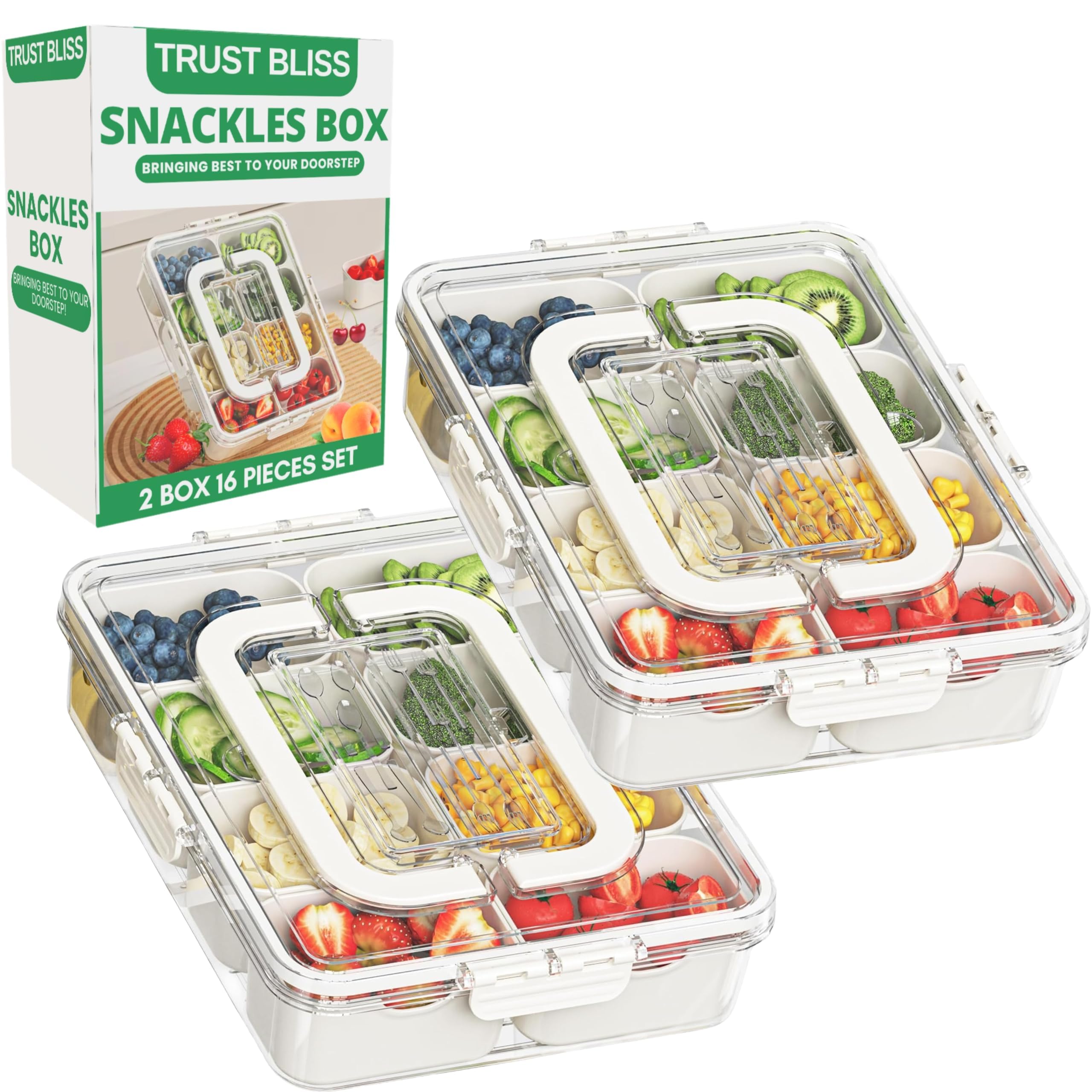 Trust Bliss Snackle Box, contenedor de 8 compartimentos para organizar snacks en reuniones.
