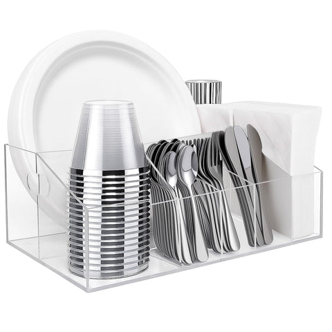 Truxwal organizador de platos acrílico con seis compartimentos para encimera ordenada.