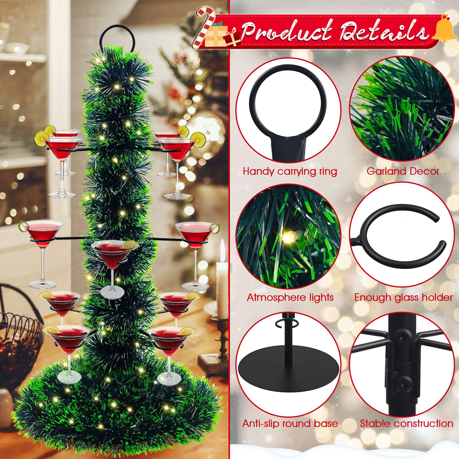 Tryitsbest luces guirnaldas decoración navideña que ilumina la mesa de bebidas.