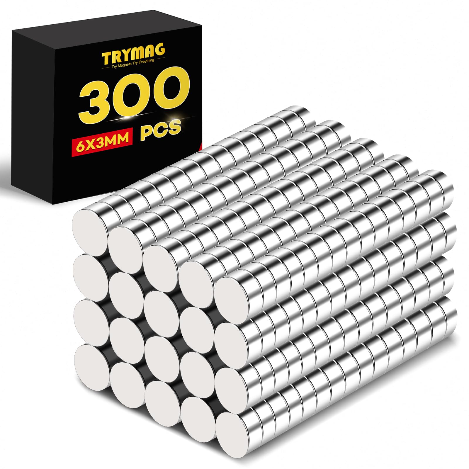 TRYMAG imanes pequeños de 6x3 mm en estuche, ideal para manualidades.