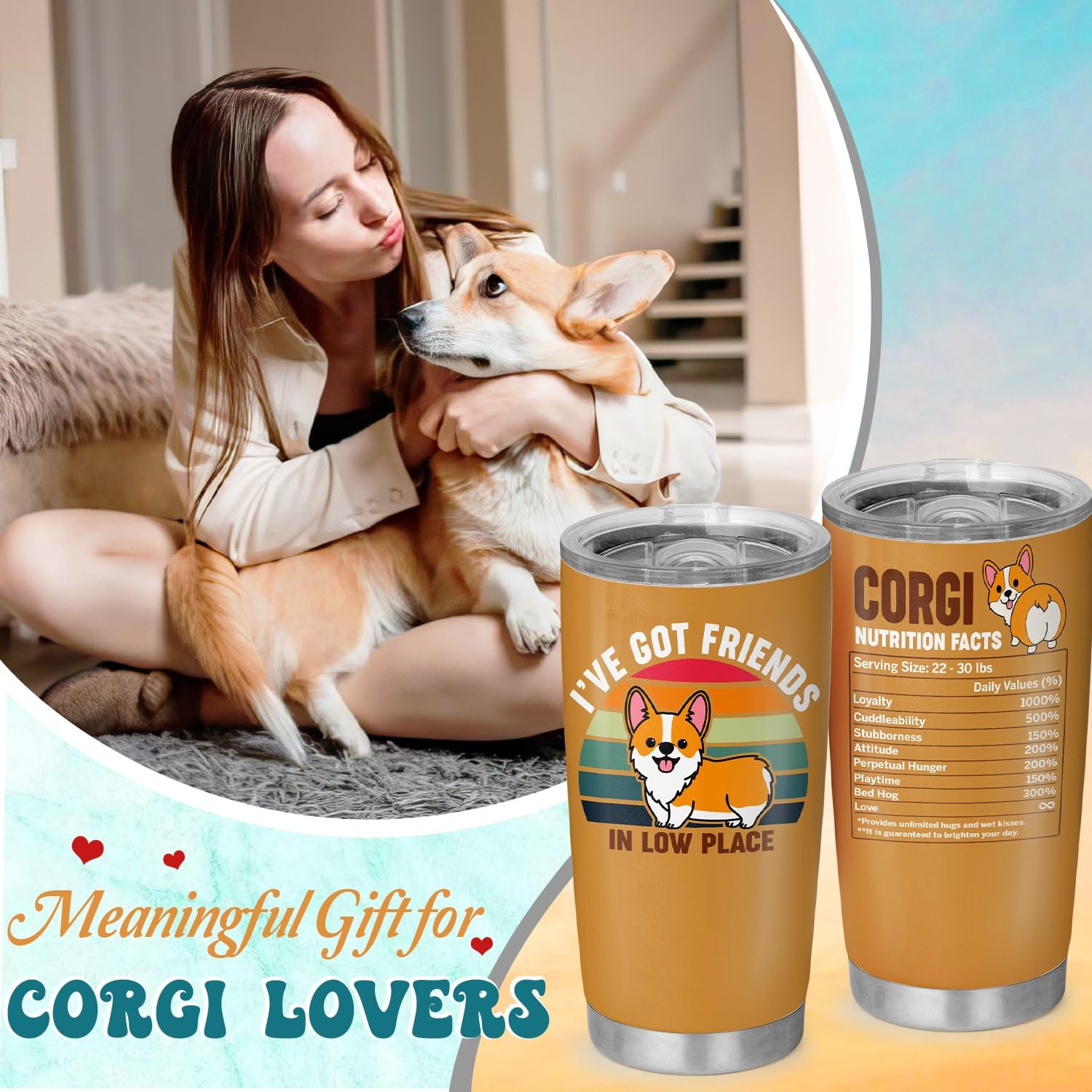 TSIMPLE vaso termico Corgi con diseño adorable, perfecto para demostrar amor por perros durante el día