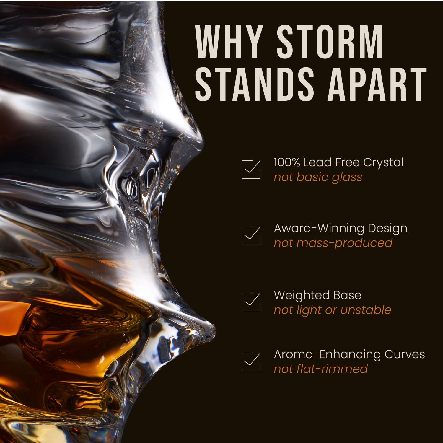 Boca cóncava TSUKIGLASS Storm, realza aromas y facilita sorbos suaves.