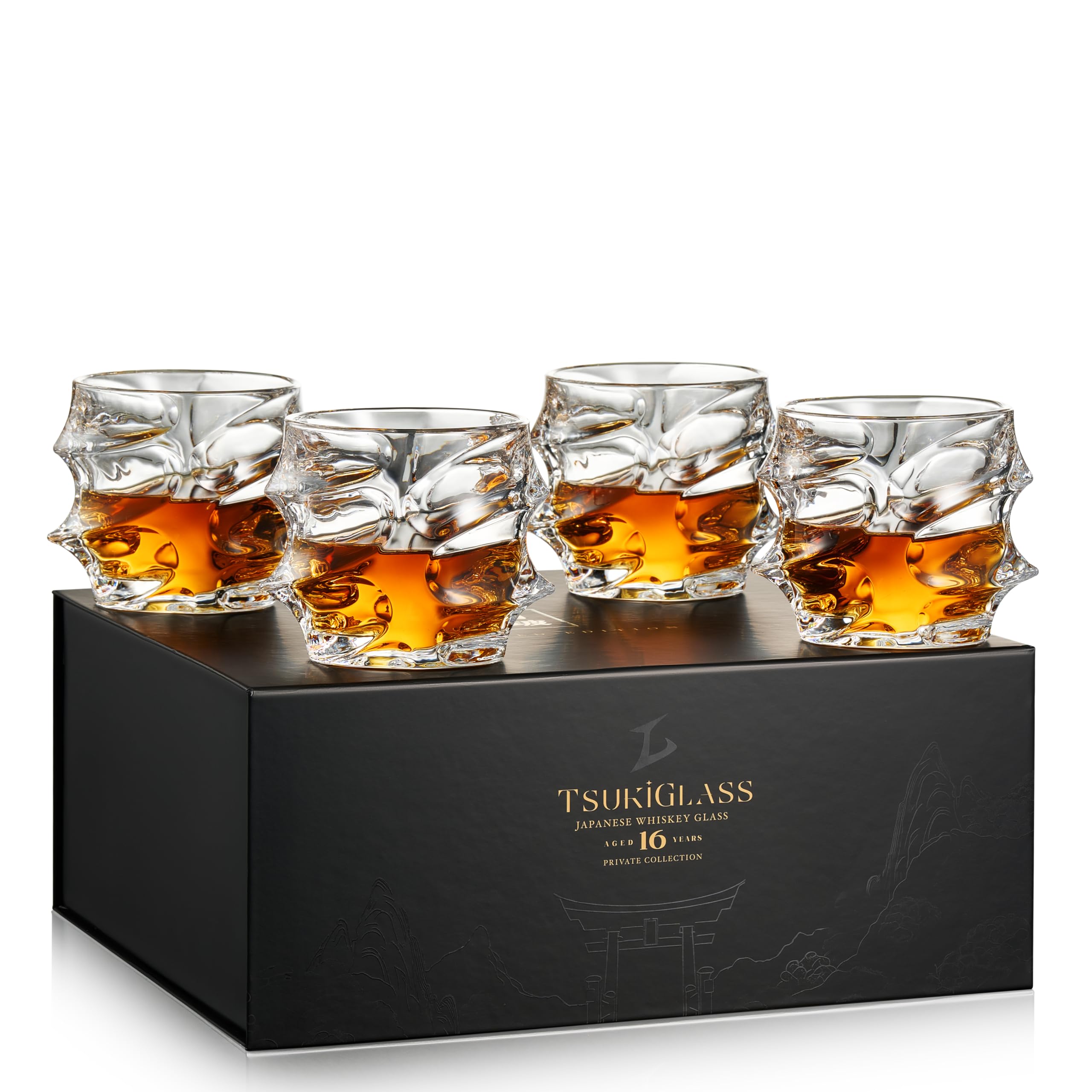 Vasos TSUKIGLASS Storm, conjunto de cuatro, ideales para bourbon o scotch en casa.