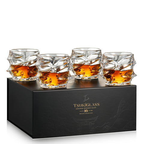Vasos TSUKIGLASS Storm, conjunto de cuatro, ideales para bourbon o scotch en casa.