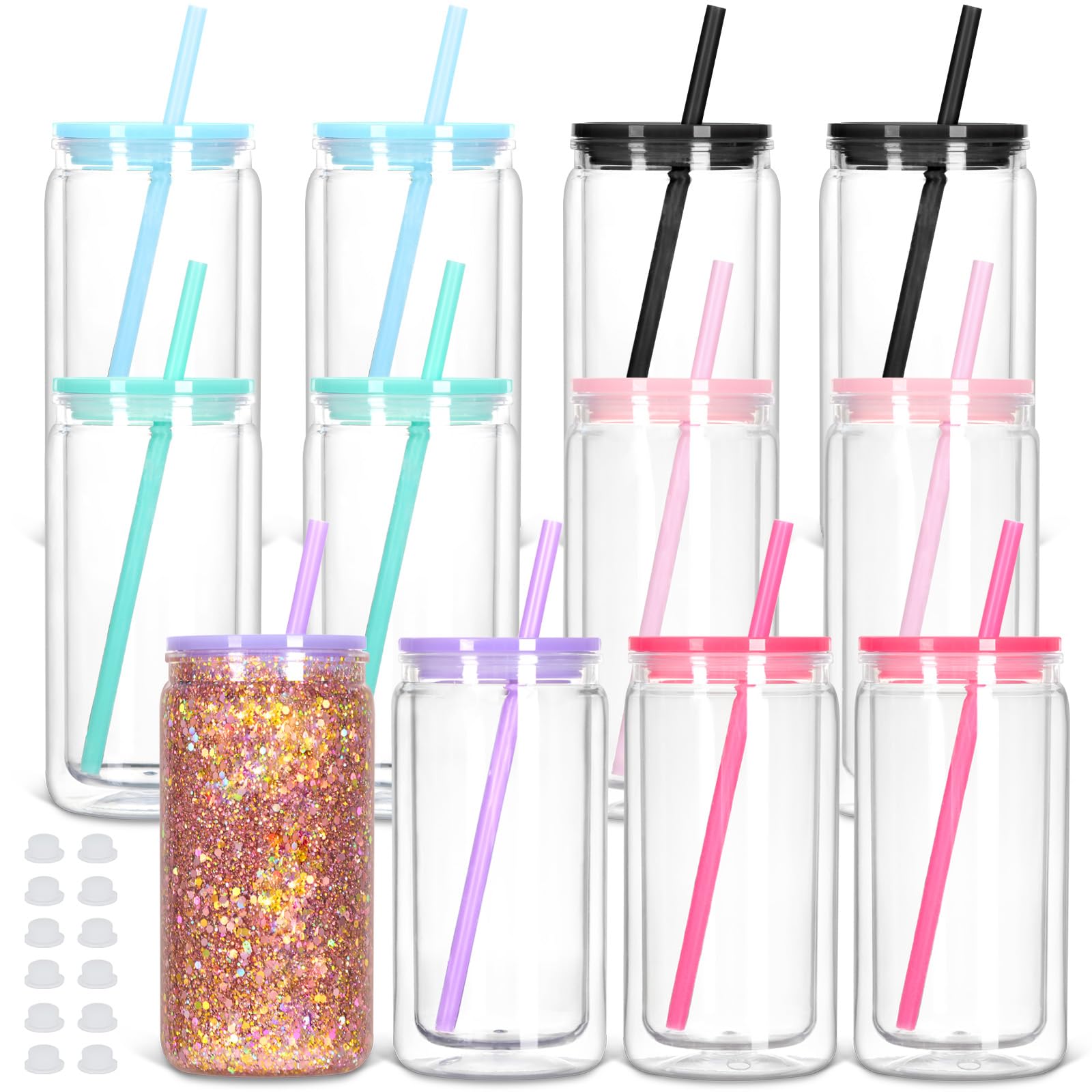 Copa Tswofia 16 oz acrílica para proyectos de nieve y glitter.