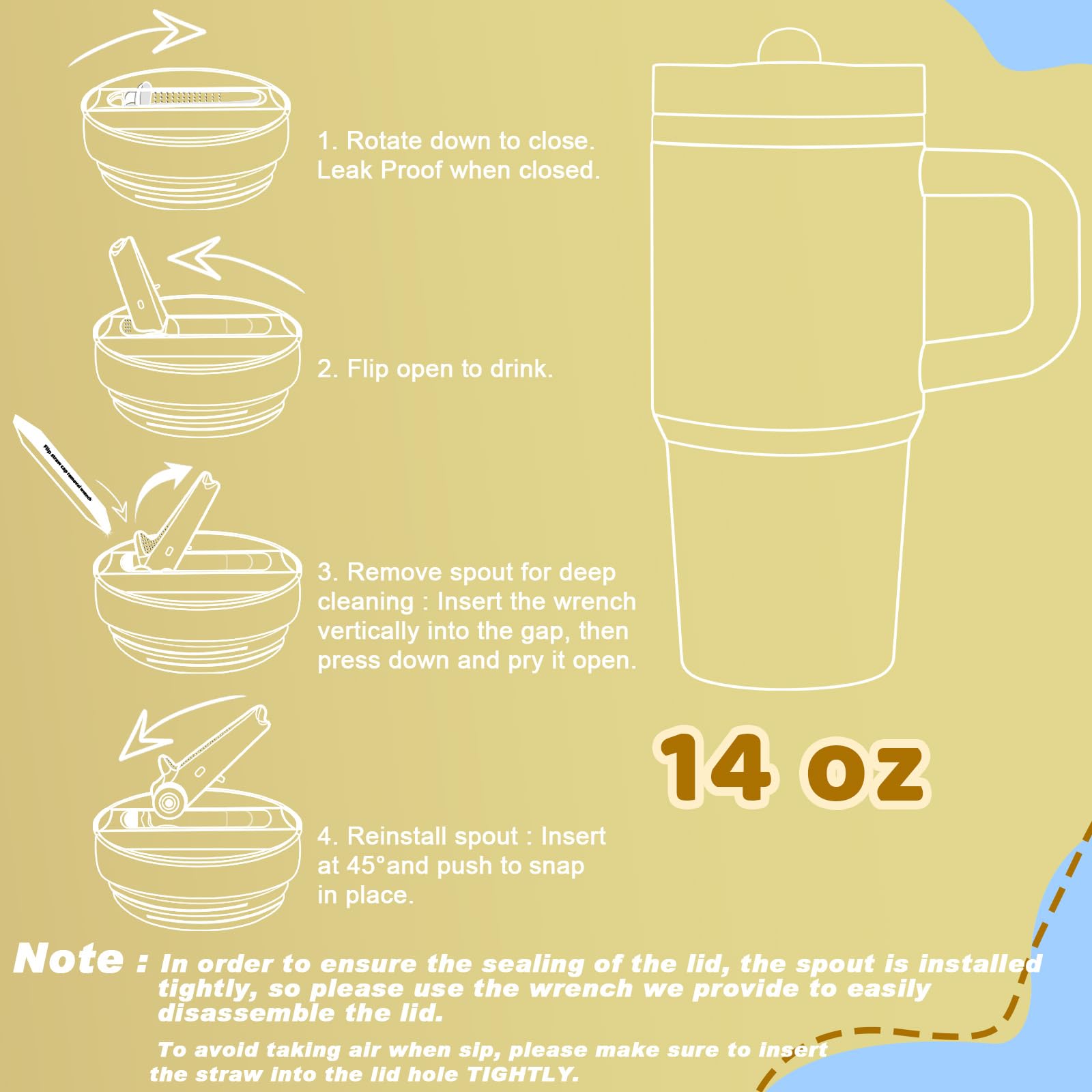 Tswofia tumbler ideal para escuela o viajes, a prueba de derrames.