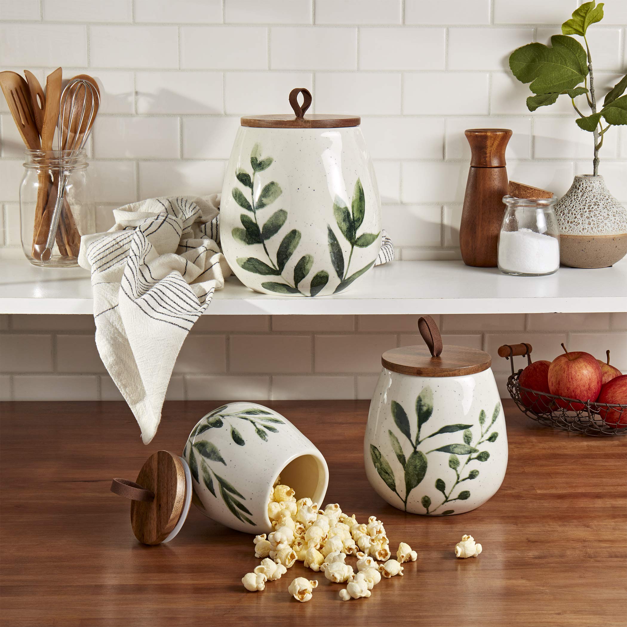 TTU Tabletops Green Leaf Canisters grandes con tapa, ideales para harina y arroz.