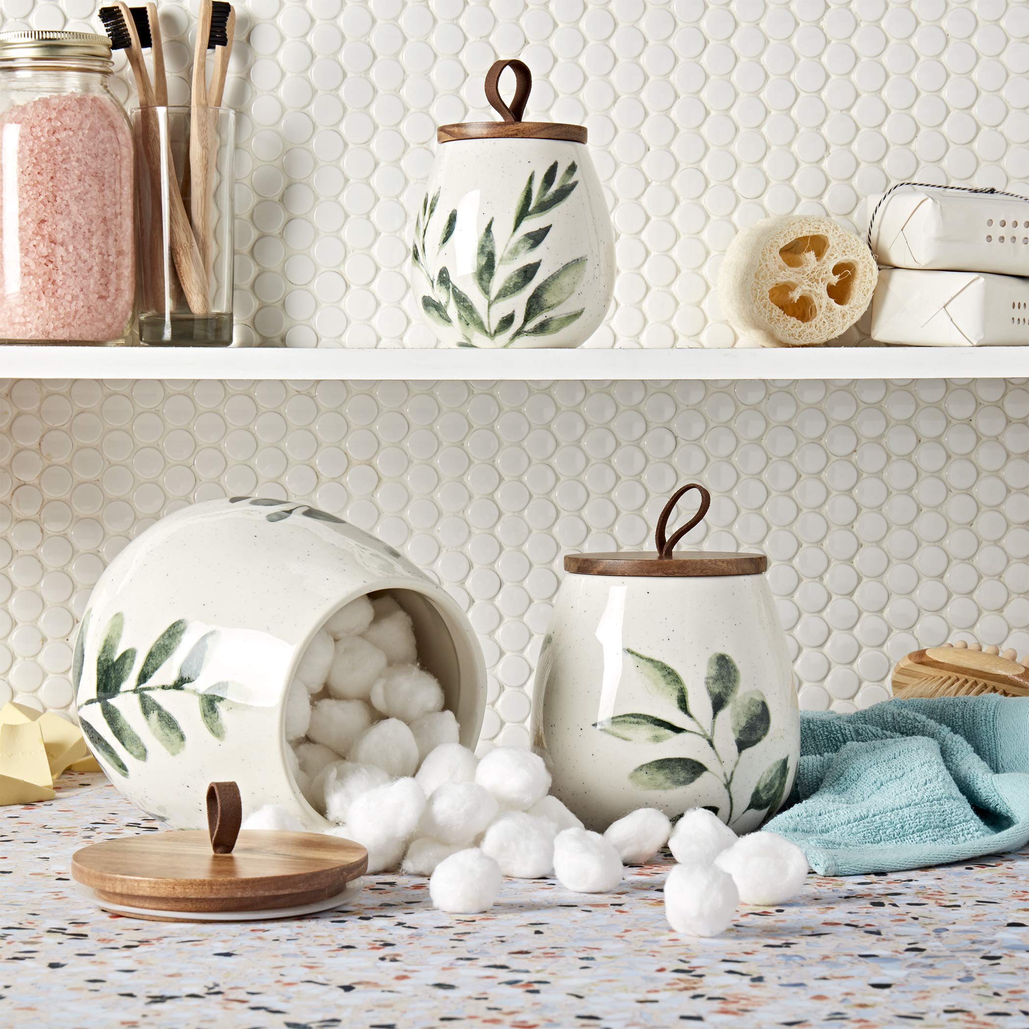 TTU Tabletops Green Leaf Canisters medianos con tapa, perfectos para granos y aperitivos.