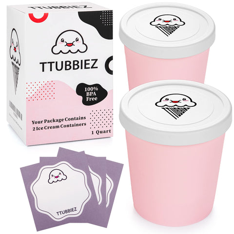 TTUBBIEZ contenedores de helado rosa, dos unidades para porciones prácticas.