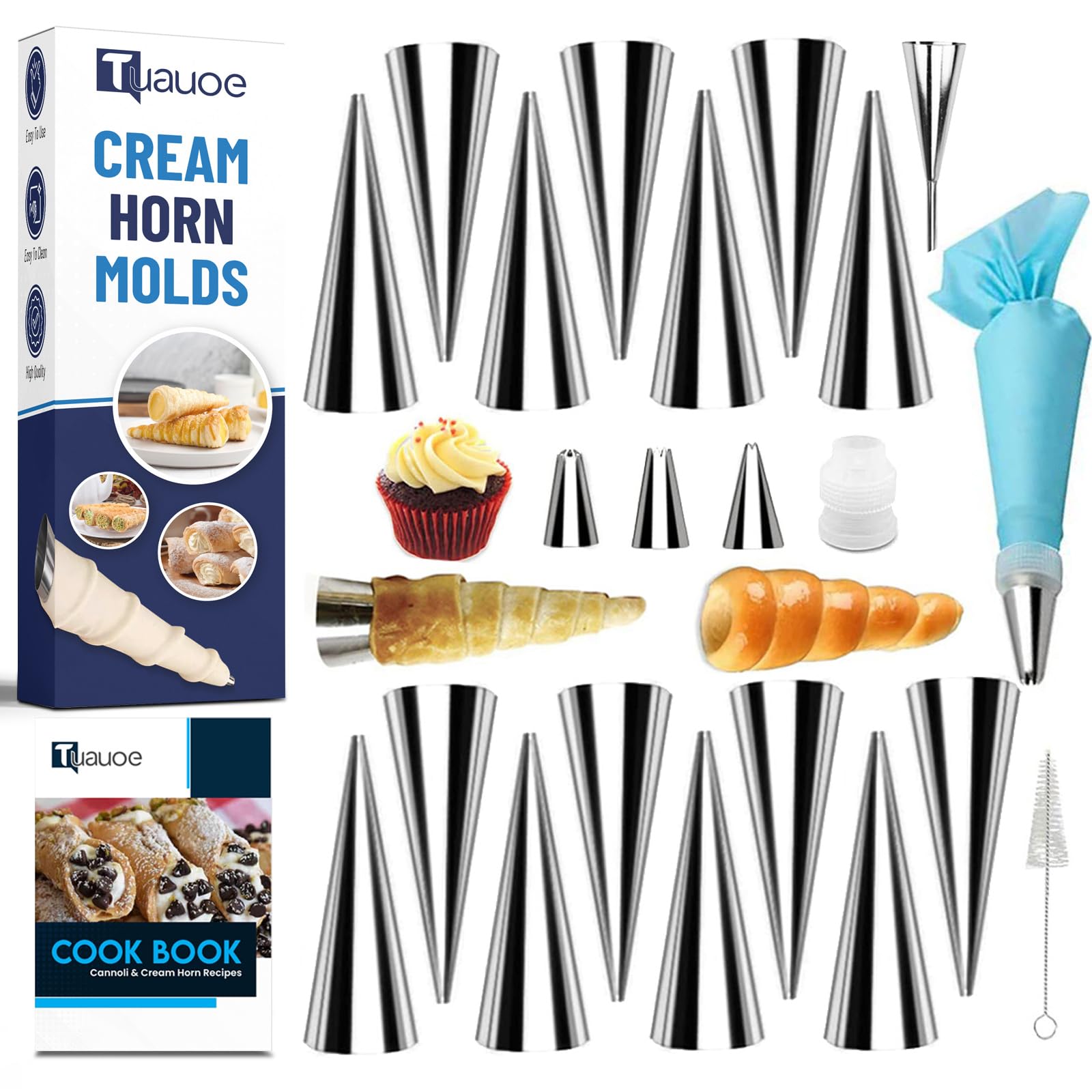 Tuauoe molde cono crema, juego completo de 23 piezas para conos rellenos