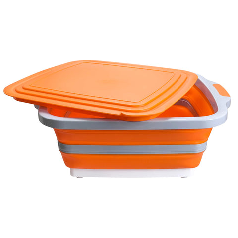 Tubo de preparación barbacoa colapsable con colador para lavar y escurrir alimentos.