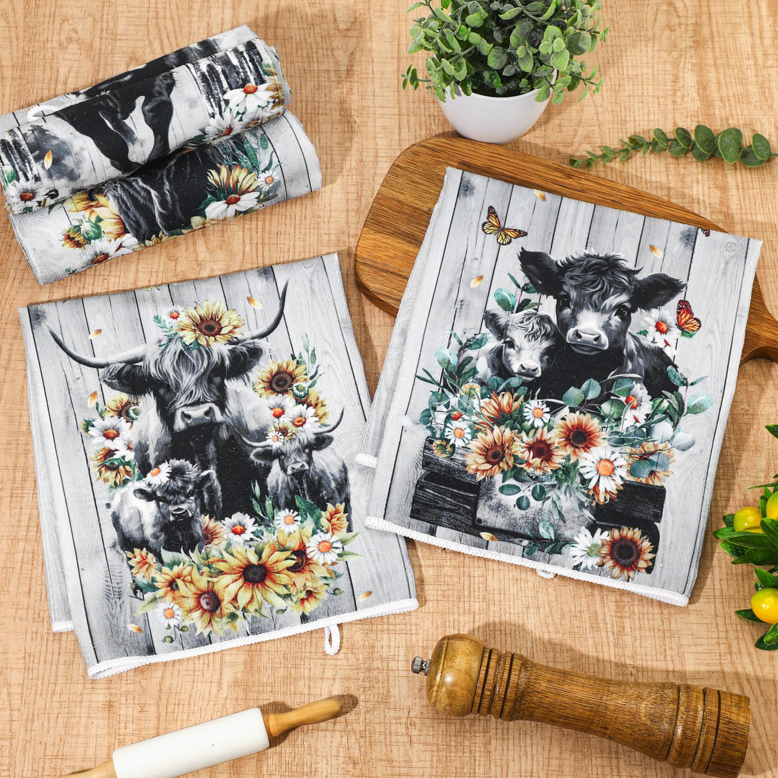 Detalles de vaca Highland, toallas Tudomro, ideal para regalo navideño o cumpleaños.