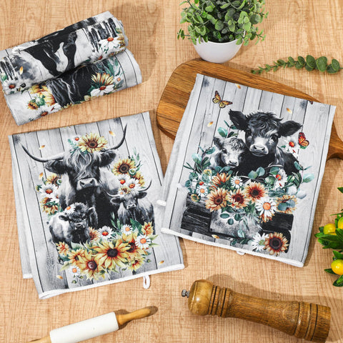 Detalles de vaca Highland, toallas Tudomro, ideal para regalo navideño o cumpleaños.