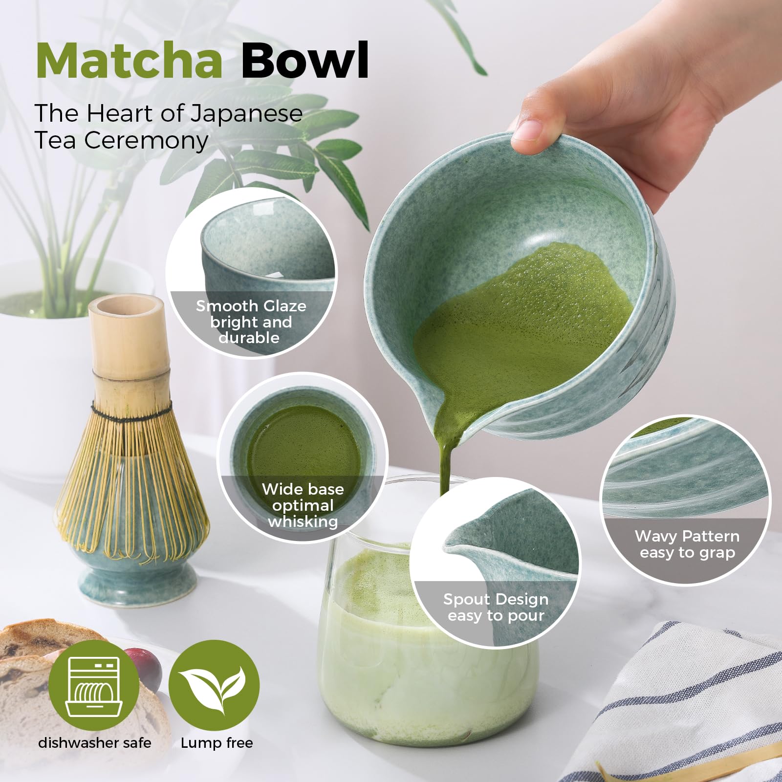 TUDRUKU tazón de matcha con pico ideal para verter sin goteos