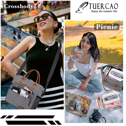 TuErCao lonchera para mujer, bolsillos de malla para botellas.