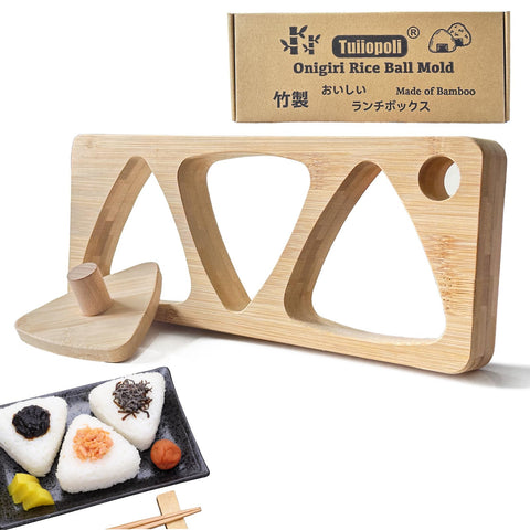 Moldes de onigiri de bambú triangular de Tuiiopoli para preparaciones rápidas.