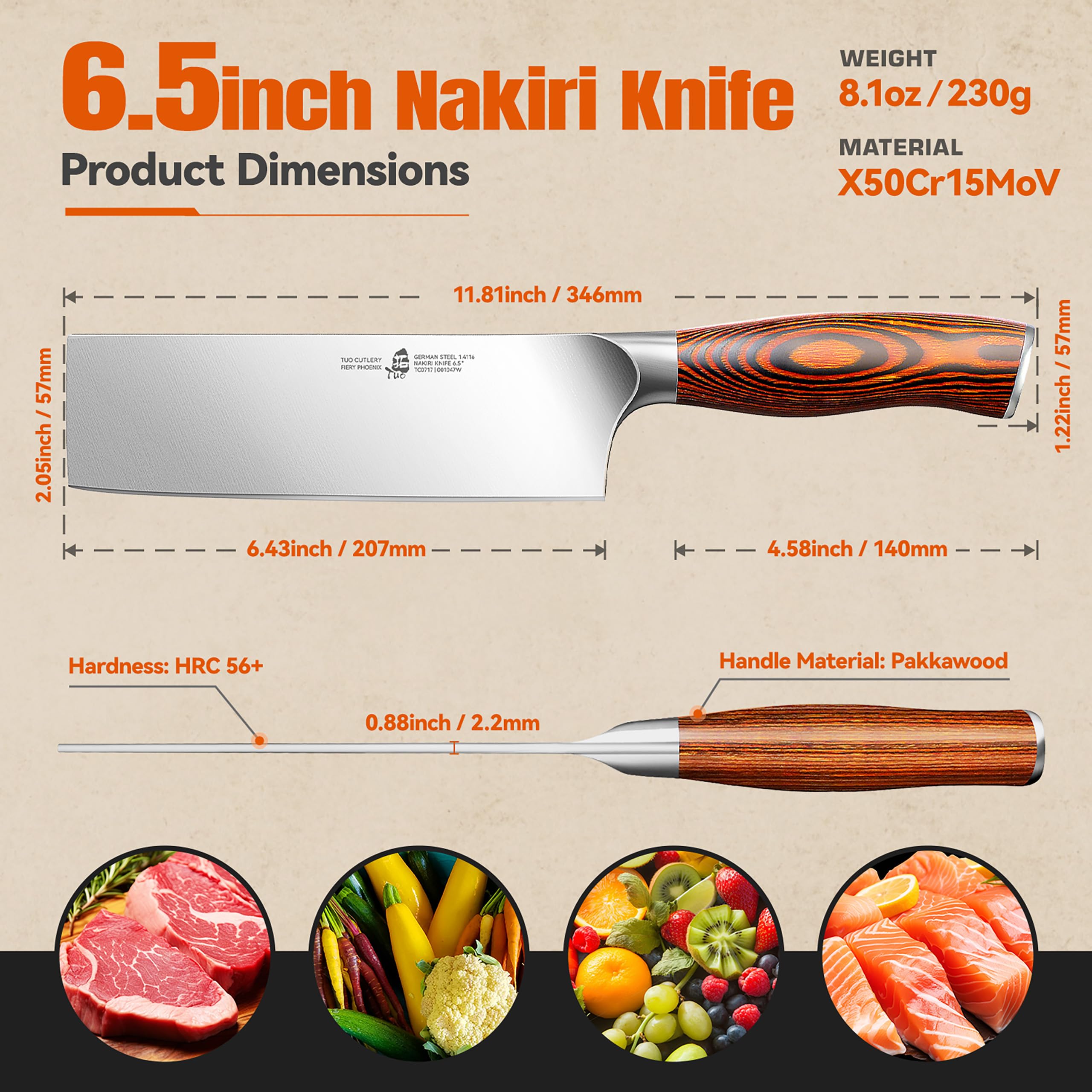 Mango Pakkawood de TUO Nakiri, lujo y agarre cómodo