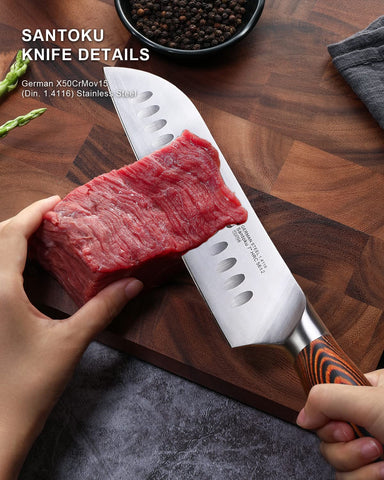 TUO Santoku con Granton evita que se pegue la comida.