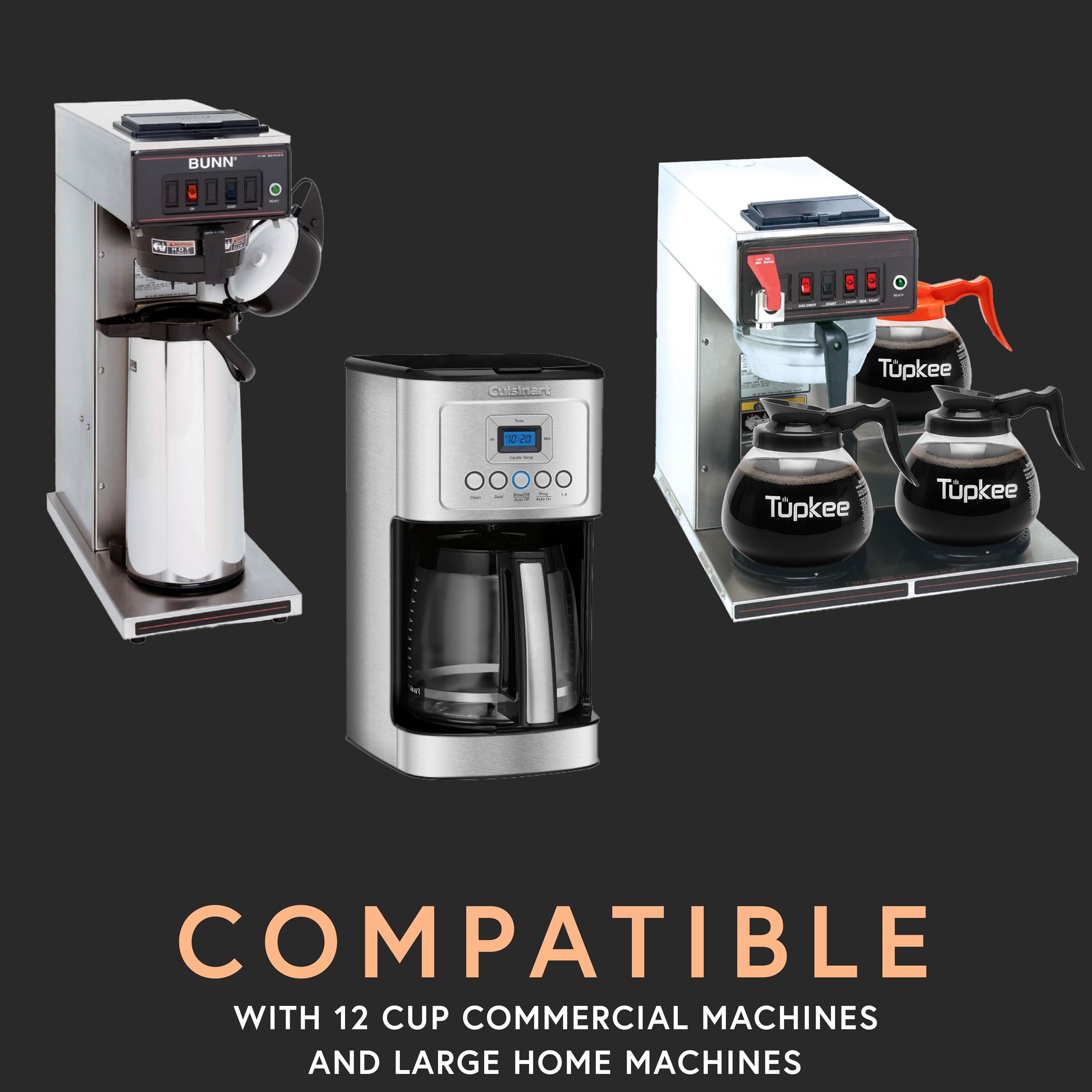 Tupkee compatible con Bunn para una preparación consistente en cafeteras de 12 tazas.