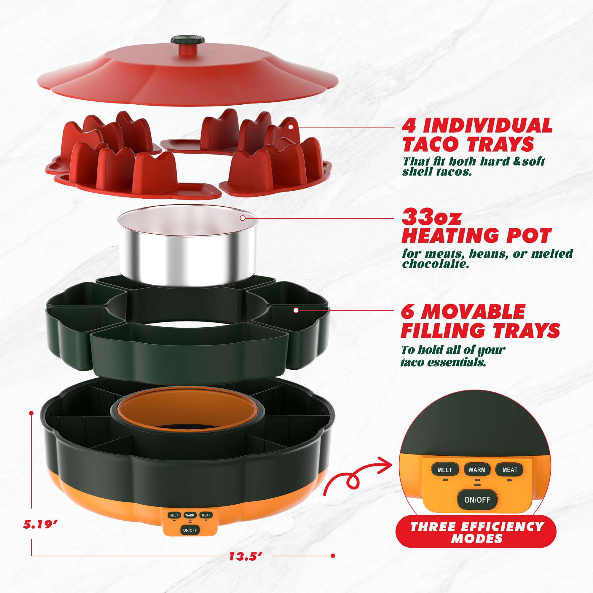 Tupoyi Conjunto Martes de Tacos con bandeja giratoria desmontable para repartir toppings.