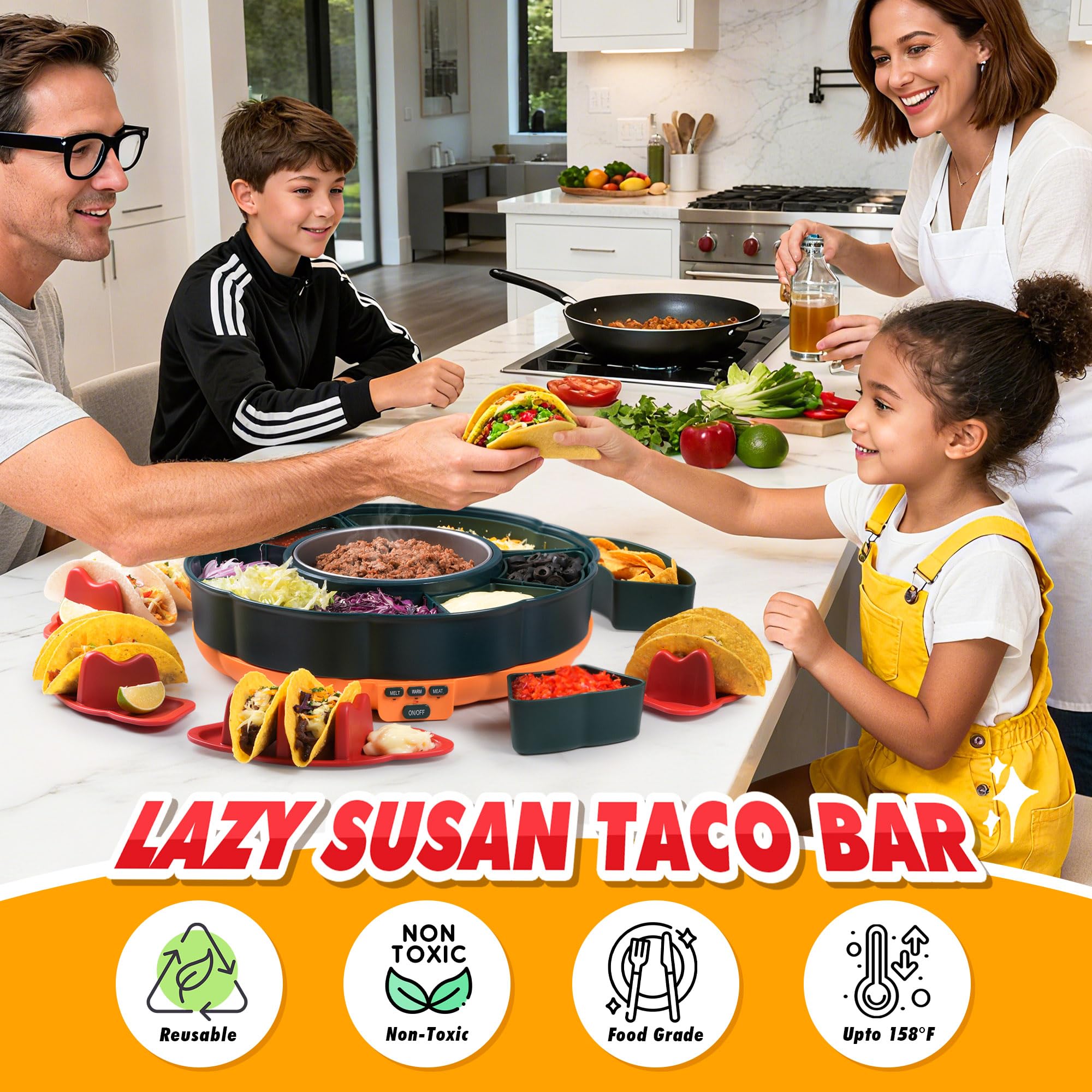 Tupoyi Conjunto Martes de Tacos con seis compartimentos giratorios para toppings.