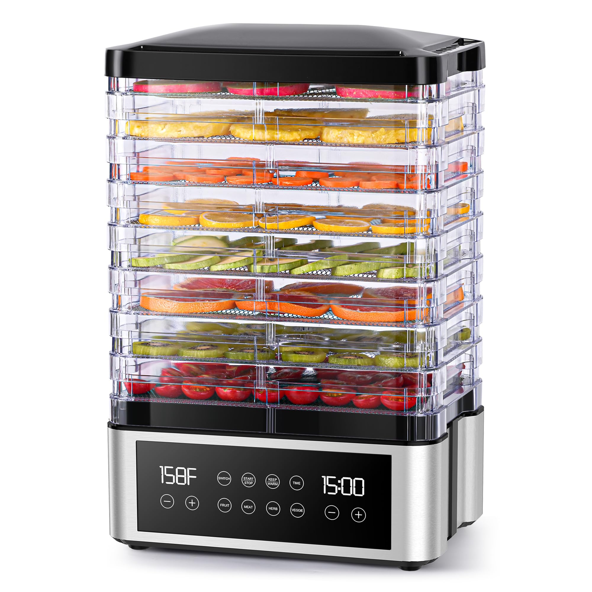 Tupoyi Deshidratador con 8 bandejas de acero inoxidable para secar frutas y verduras.