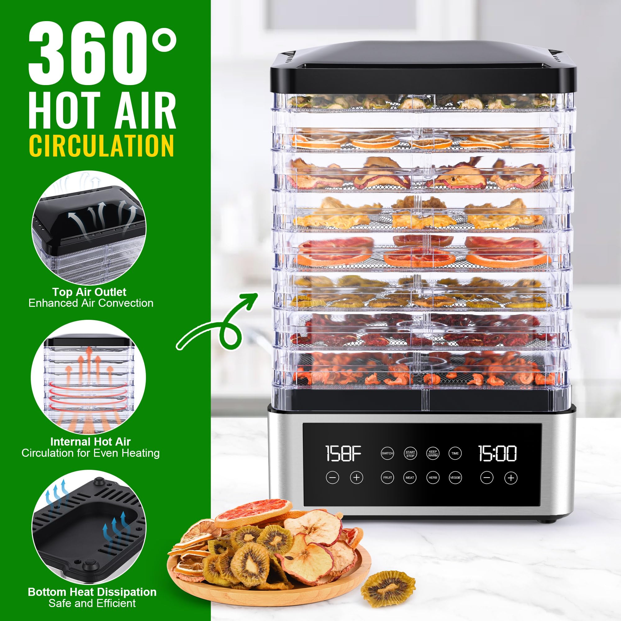Tupoyi Deshidratador flujo de aire de 350W para secados rápidos.