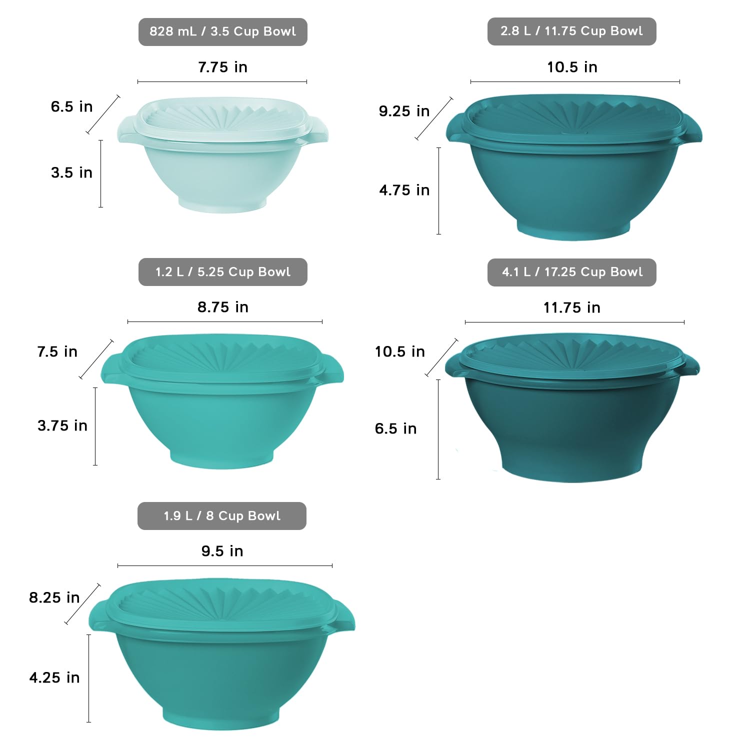 Tupperware Heritage: recipientes que se anidan para almacenamiento compacto.