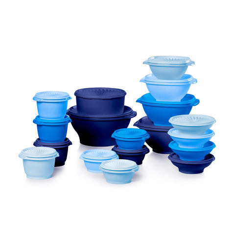 Tupperware Heritage: recipientes apilables para conservar alimentos con tapa icónica.