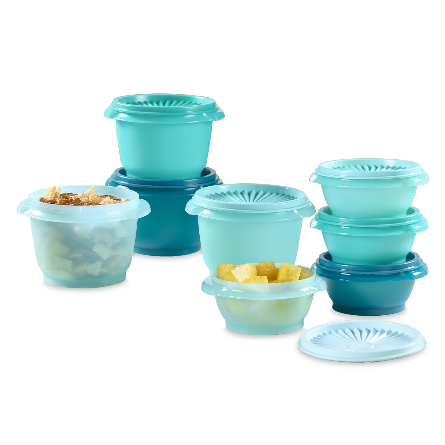 Conjunto 16 piezas de Tupperware Heritage en verde vintage para almacenamiento seguro y práctico.