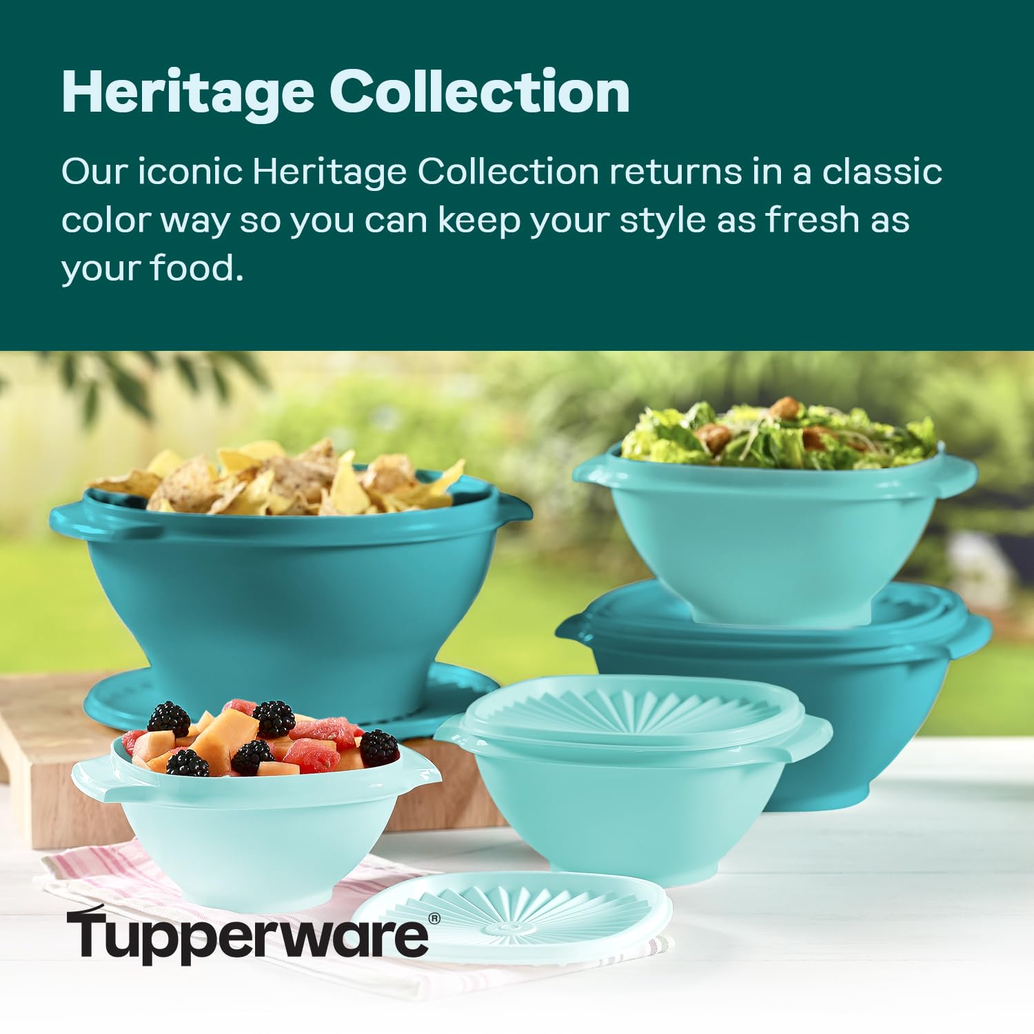 Tupperware Heritage: tapas verdes vintage para conservar frescura y sabor.