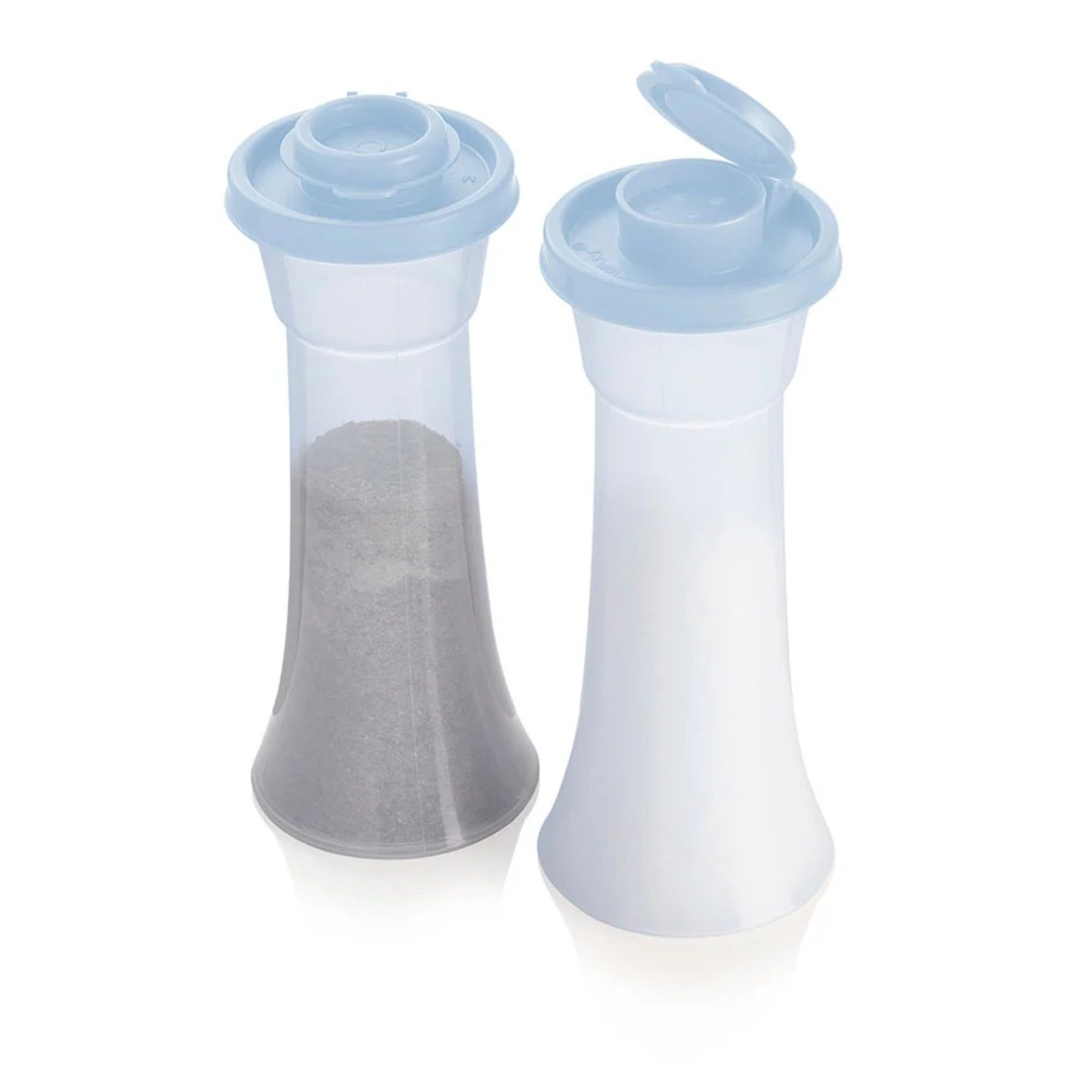 Tupperware juego de dos, reloj de arena azul hielo, uso diario en la cocina.