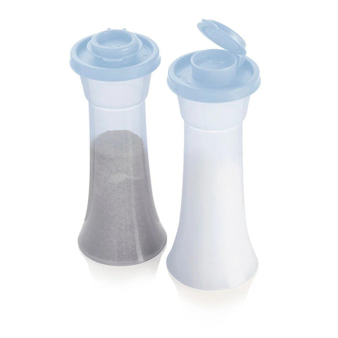 Tupperware juego de dos, reloj de arena azul hielo, uso diario en la cocina.