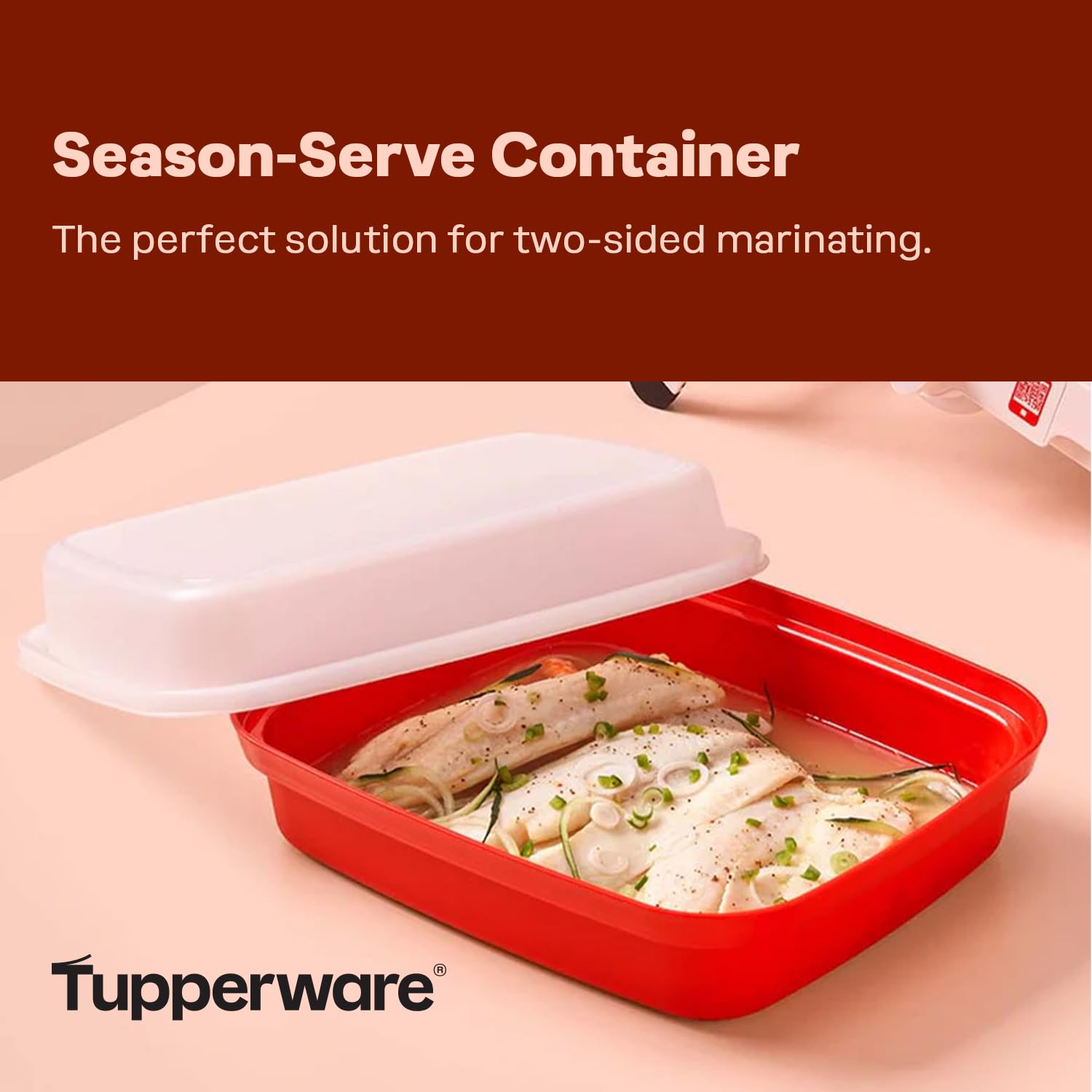 Tupperware Season-Serve interior con rejilla 3D para flujo de marinada