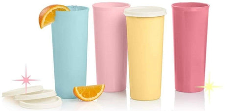 Vaso Tupperware 16 oz azul pastel, lados rectos, agarre cómodo