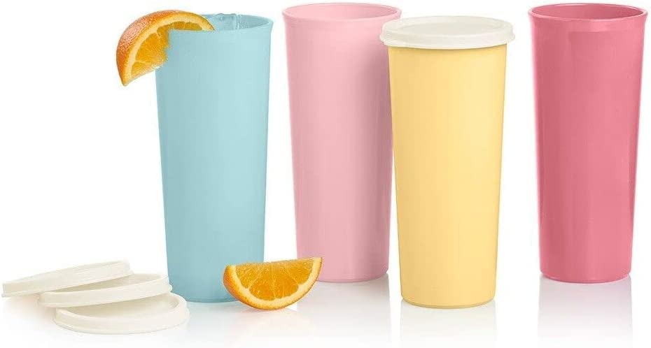 Vaso Tupperware 16 oz rosado pastel, lados rectos, ideal para llevar