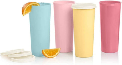 Vaso Tupperware 16 oz rosado pastel, lados rectos, ideal para llevar