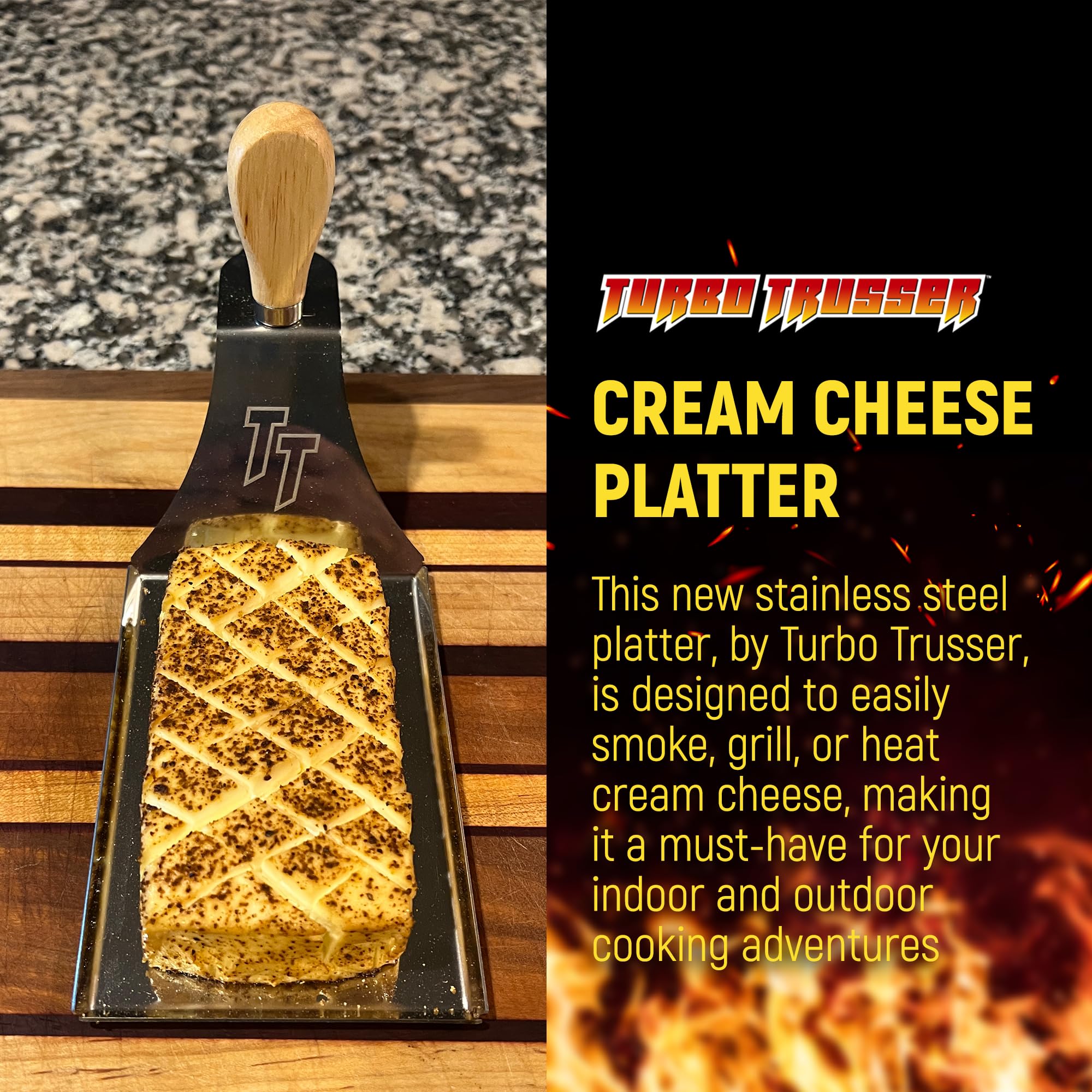 Turbo Trusser queso crema ahumado en tabla, sabor y presentación mejorados.