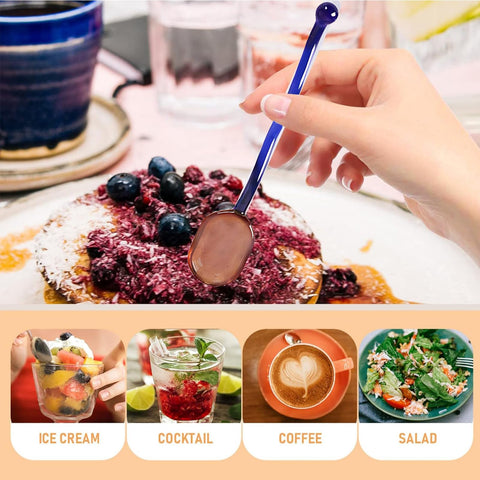 Cucharas Turbokey de vidrio para postres y bebidas, con colorido toque elegante