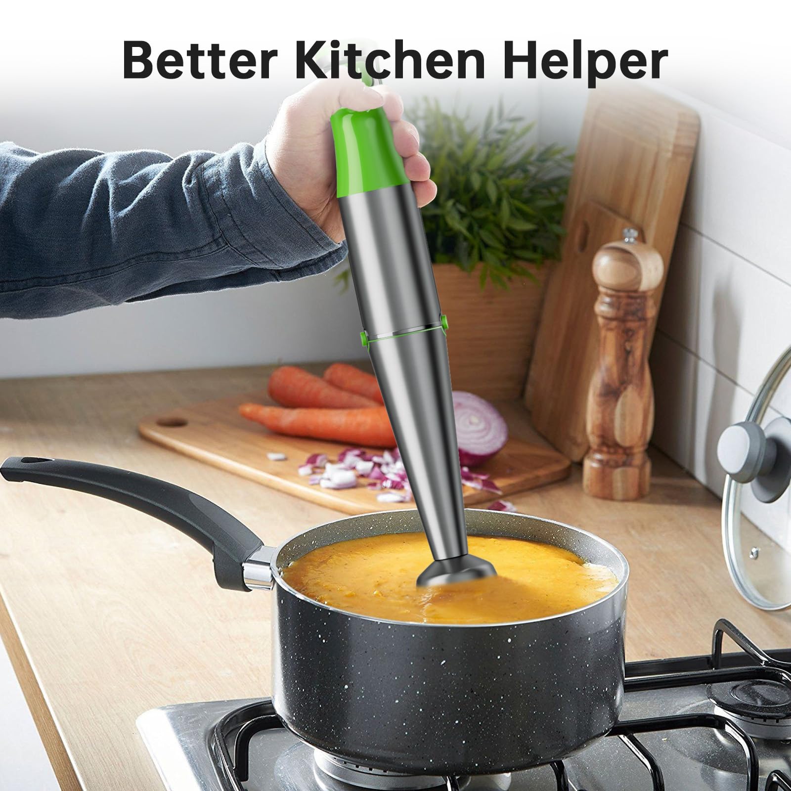Mango ergonómico y antideslizante de la batidora turelar para uso cómodo.